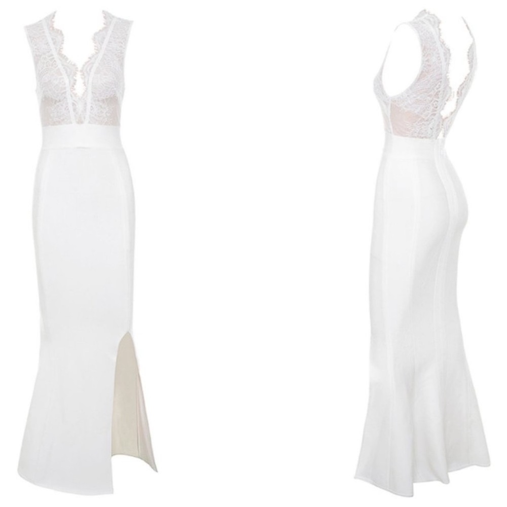 House of CB Balere White Bandage and Lace Maxi Dress Size Medium